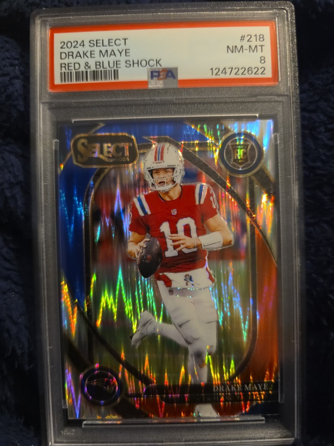 2024 Panini Select - Club Level Drake Maye #218 Red & Blue Shock Prizm (RC)