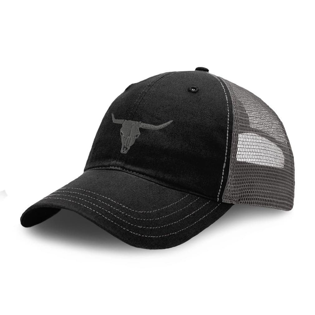 Embroidered Cow Skull B Embroidery Trucker Hats ...