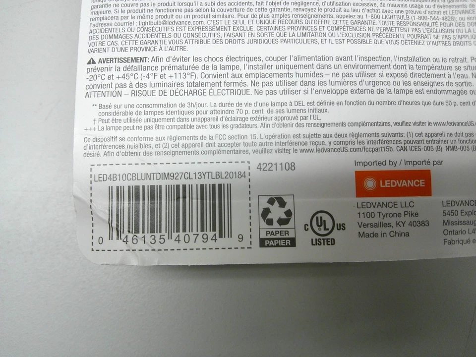 12 PC Sylvania LED TruWave Candelabra Base Chandelier Bulb 40794 40w Equivalent - Image 3 of 4