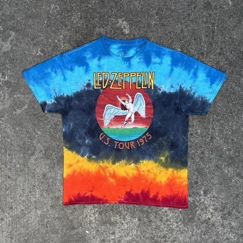 Vintage 1975 Led Zeppelin Tie Dye T-Shirt Mens Large Rock Ba 1970s vintage concert t-shirt, vintage, size L, single stitch, B+ condition