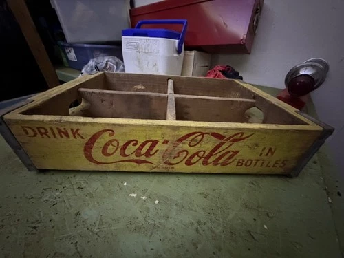 Vintage Wooden Soda Crate Coca Cola Wood Coke Box Yellow  1966 CHATANOOGA