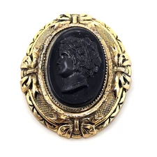 1940s Mourning Brooch Adolph Katz Coro Black Cameo Victorian Revival Patent