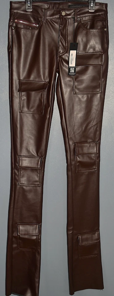 Jean Rockstar Original Petrus Apilado Cuero Acampanado PU Talla Hombre 34, Marrón Foto 2 de 4