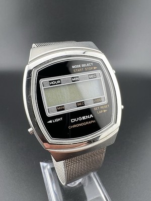 DUGENA Chronograph Vintage Digital Herrenuhr 36mm Edelstahl Retro 70er