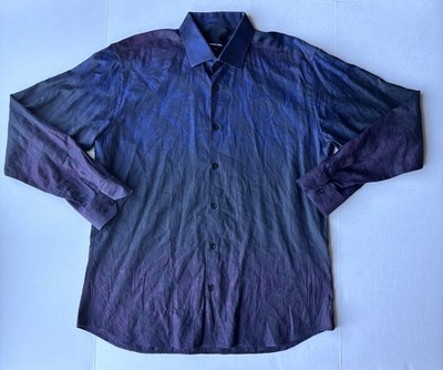 Jared Lang 100% Cotton Shirt Men XL Blue Black Purple Button Up Long Sleeve