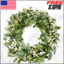 Eucalyptus Boxwood Wreath with White Berries Front Door Year Round Greenery 20"