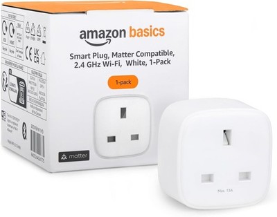 Amazon Basics Smart Plug, Matter kompatibel, kompatibel mit Amazon Alexa, Googl