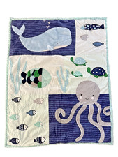 Lambs Ivy Oceania Crib Quilt Baby Blanket Whale Octopus Fish Blue Gray