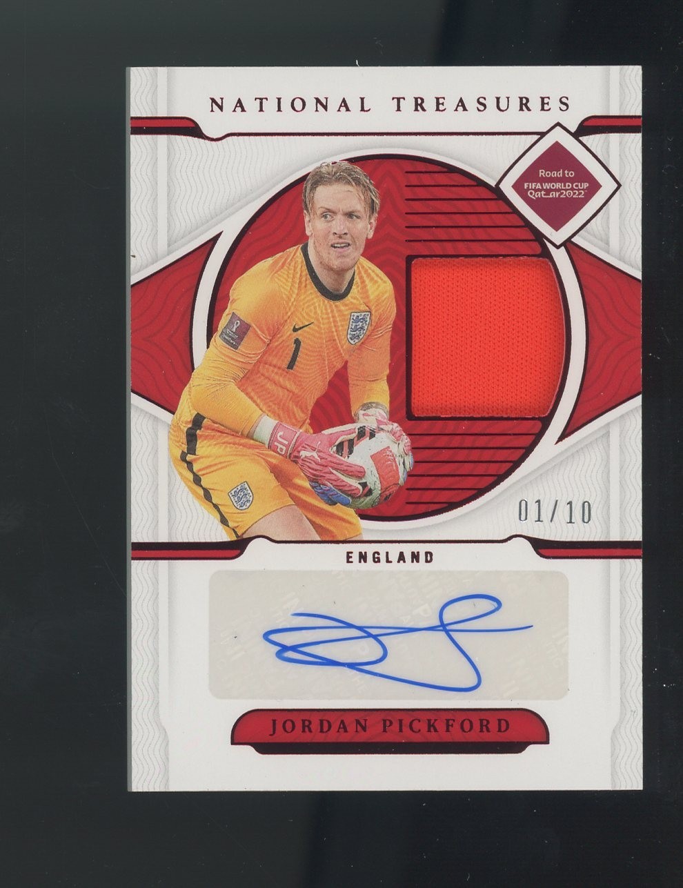 2022 National Treasures FIFA World Cup Soccer Red Jordan Pickford Patch AUTO /10