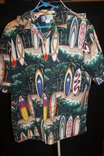 Vintage RJC Hawaii Surfboard theme button front shirt Mens XL bin326 