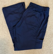 Cherokee Workwear Womens M Petite Original Flare Leg Drawstring Scrub Pants Navy