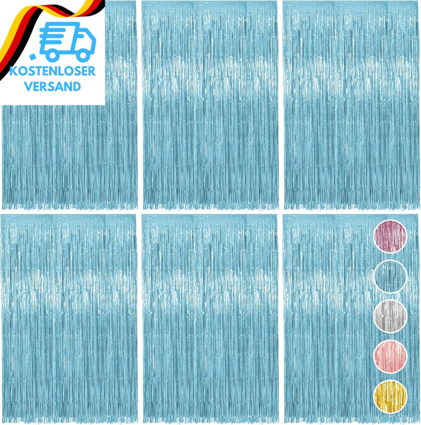6 StüCk Lametta Vorhang Blau, Glitzervorhang Lametta, Glitzer Party Vorhang, Fol-image