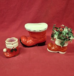 Vintage Christmas Santa's Boots Planter and Candle Holder