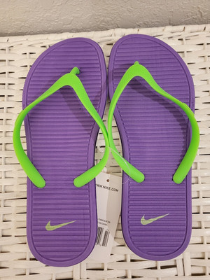 NIKE SOLARSOFT THONG/FLIP-FLOP SANDALS PURPLE/GREEN  SIZE 6 YOUTH NEW WITH TAG
