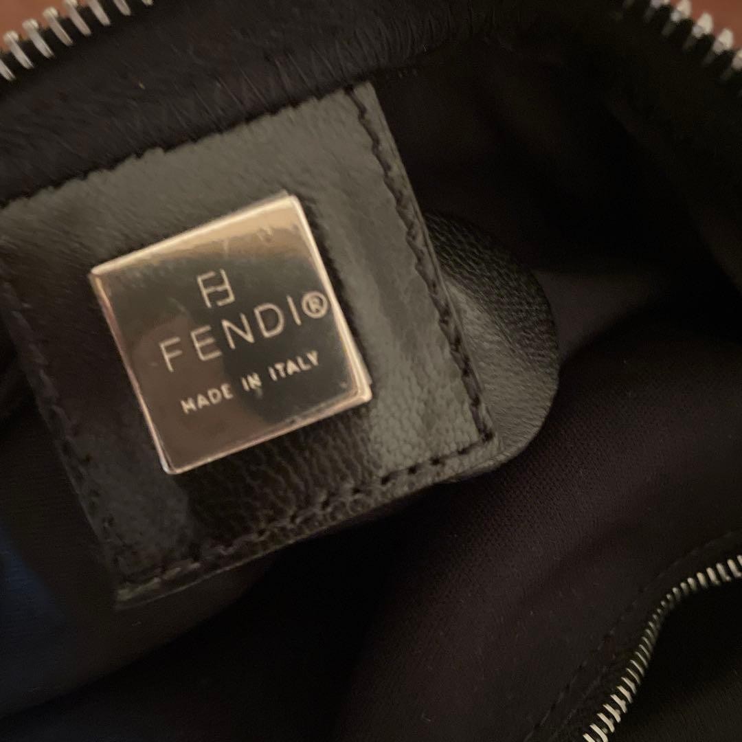 FENDI Mamma Baguette Shoulder Bag Black Cotton Jersey Leather FF Logo Women's — image 5