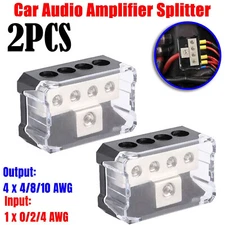 2Pcs Power Ground Amp Distribution Block 0/2/4 Gauge Input 4/8/10 Gauge Output