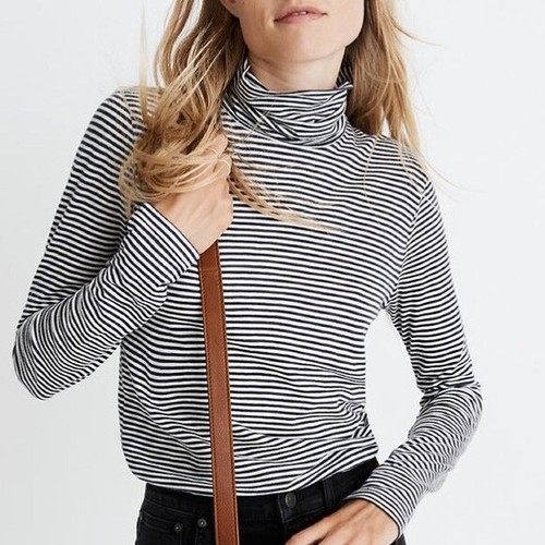 Madewell Whisper Cotton Turtleneck in Eastleigh Stripe Size Small NWT