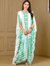 Arabian Robe Bat Sleeve Print Long Skirt Loose Dress Kaftan Abaya Gown Djellaba