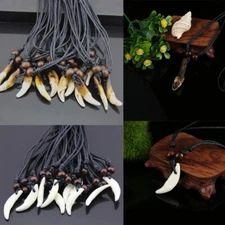 New 10PC Real Tooth  Pendants Adjustable Necklace Amulet Gift Wood Beads