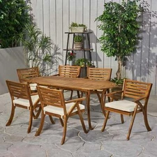 Hestia Outdoor 6 Seater Acacia Wood Oval Dining Set with Cushions