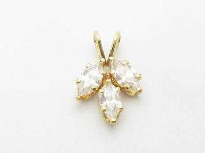 14k Yellow Gold & Cubic Zirconia Marquee Cut 3 Stone Charm Pendant ...