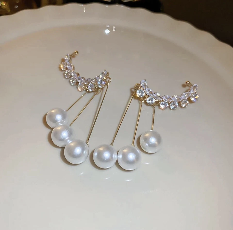 Elegantes Pendientes Largos de Borla de Perla de Imitación para Mujer Pendientes Colgantes de Circón Foto 4 de 4