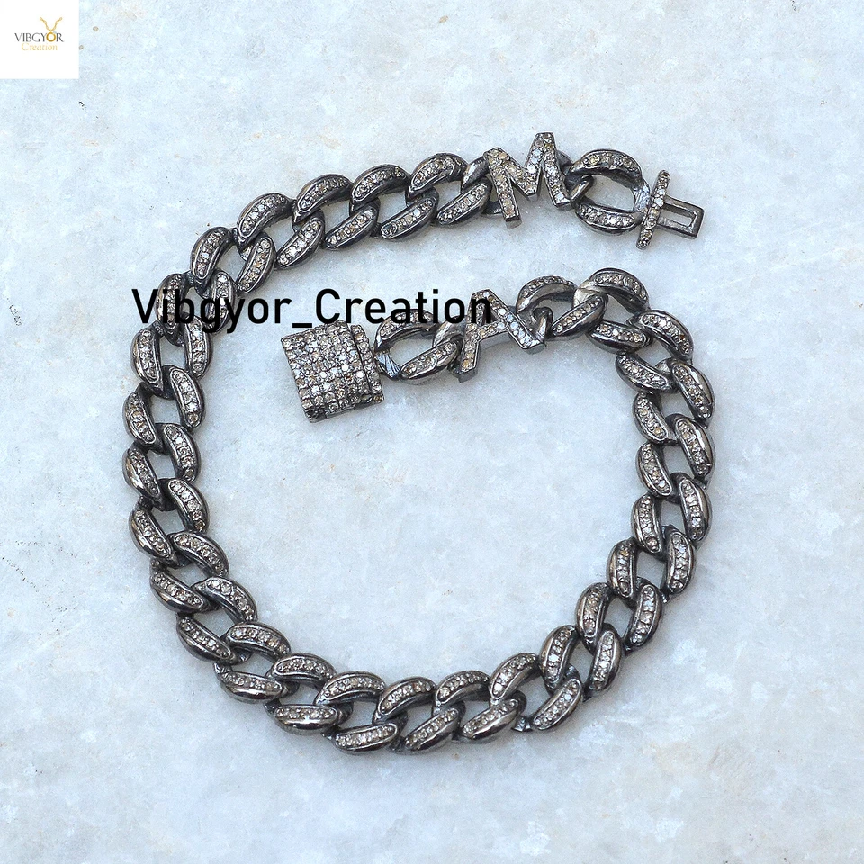 Pave Diamond Link Bracelet 925 Sterling Silver Customized Initial Bracelet Gift - Image 4 of 4