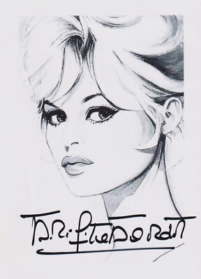 BRIGITTE BARDOT Original Autogramm signierte Postkarte skizziertes Portrait