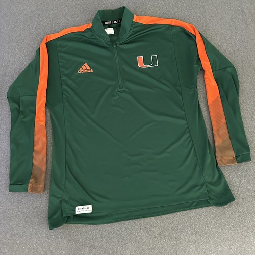 Miami Hurricanes Herren 1/4 Zip Shirt Adidas L grün NCAA Langarm Mock Neck - Bild 1 von 17