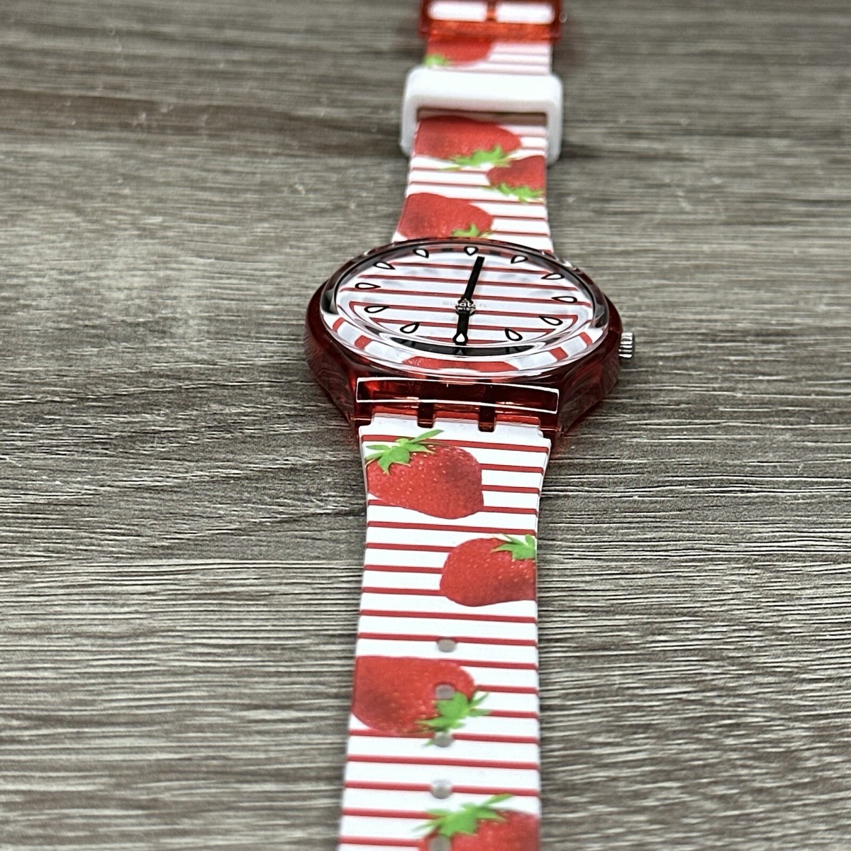 Swatch Red and White Strawberry Pattern Watch NEW✓ Swatch Originals TOILE FRAISEE Strawberry Red White  main image 2