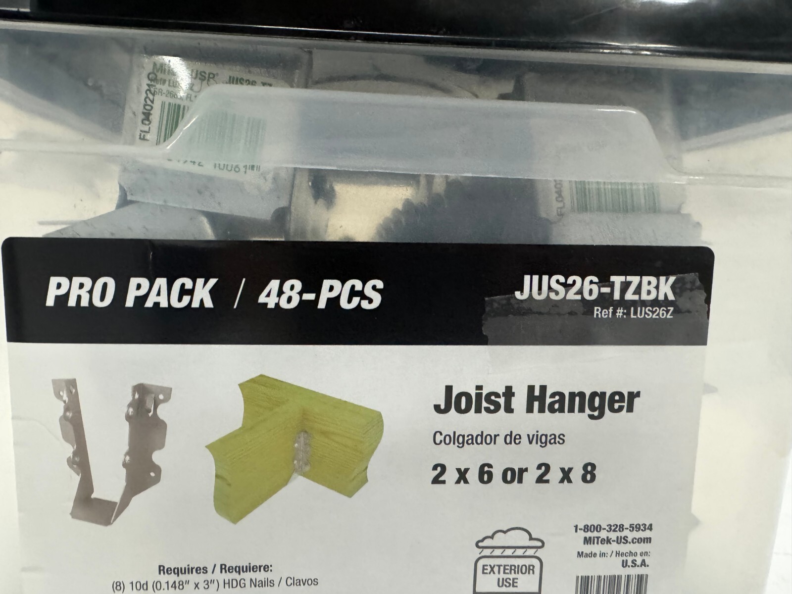 MiTek Joist Hanger 2"X6" or 2"X8" Pro Pack 48pc 18Gauge Steel JUS26
