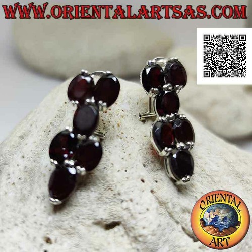 Boucles D'oreilles Vintage Argent 925 - Grenat Et Saphir Imitation, Neuf Avec étiquettes