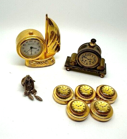 Group of Collectible Miniature clock, tie tack and bu… - Gem