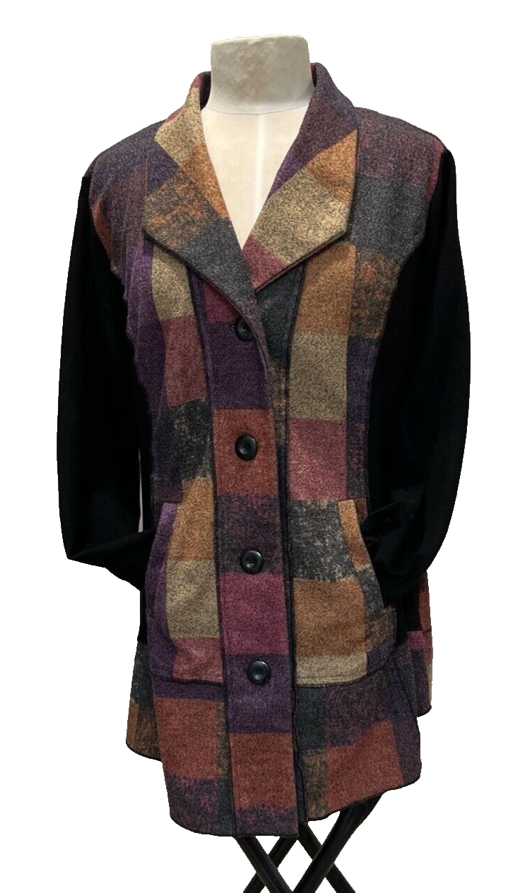 North Style Womens Sz L Muted Patchwork Color Block Cardigan Jacket 90s Country