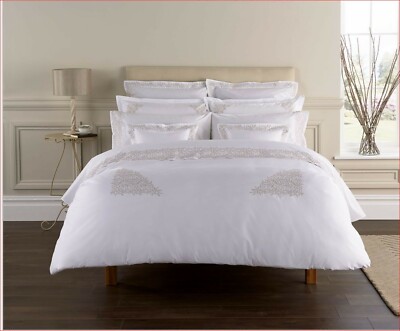Christy Hampton 3P Embroidered full queen duvet cover shams White Natural $620