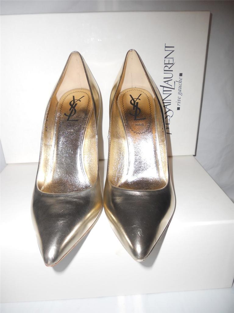 YSL Yves Saint Laurent Clara Metallic Gold Leather Stiletto