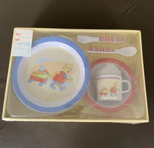 First Dinnerware Set Plate Bowl Sippy Cup Fork Spoon Baby Robots C.R. Gibson