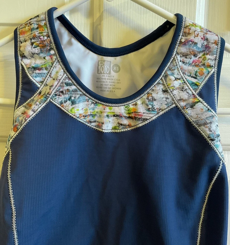 Camiseta deportiva de ciclismo DeSoto para mujer diseño de pulón azul bolsillos traseros XS Foto 3 de 4