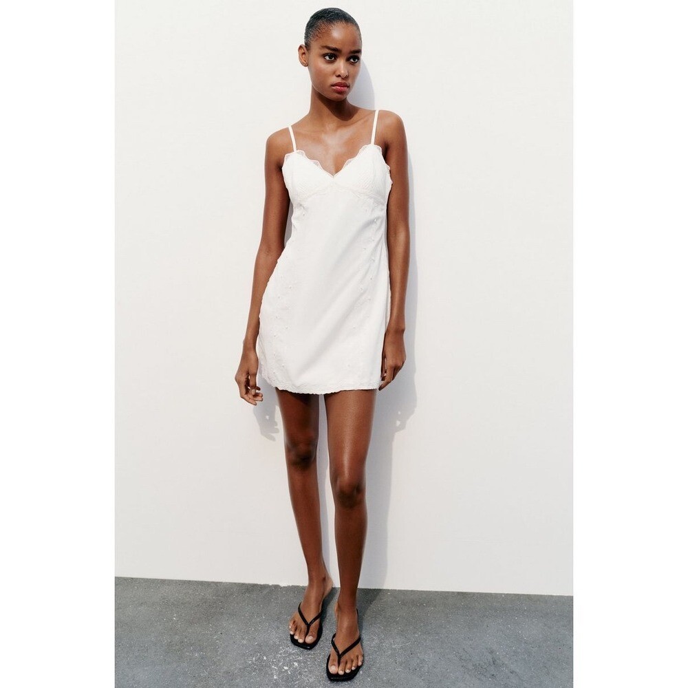 Zara White Mini Slip Dress Lace Trim Cami Lingerie Party XXL