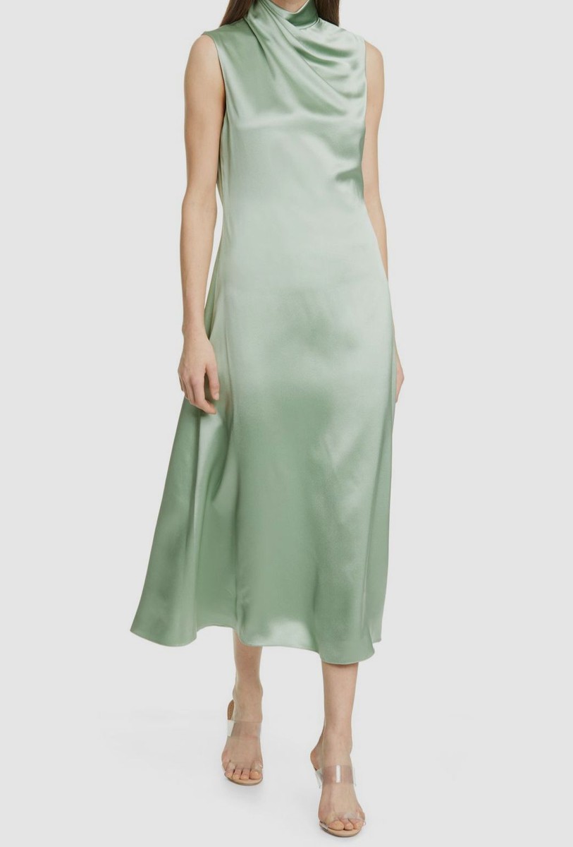 $1995 Brandon Maxwell Women's Green Sleeveless Mock Neck Midi Dress Size 14