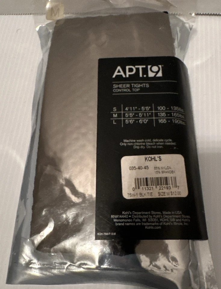 Apt 9 Sheer Tights Control Top Medium Black Tie - Image 3 of 4