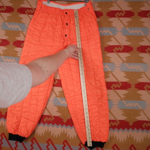 Vintage Blaze Orange Men's Large Snow Pants Liner Quilted Jogger USA Hunting - Picture 19 of 23