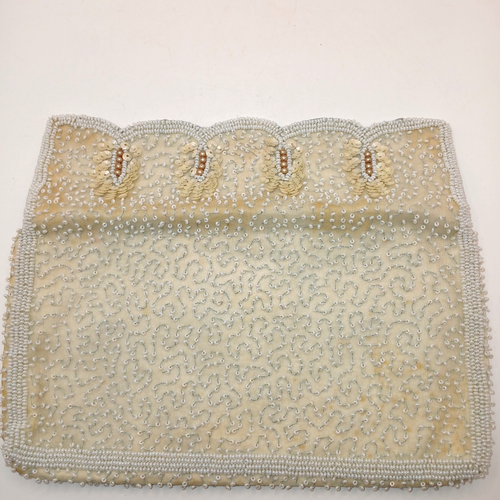 Vintage Walborg Handtasche Clutch Elfenbein Hellblau Perlmutt Perlen Made In Belgium TLC - Bild 7 von 10