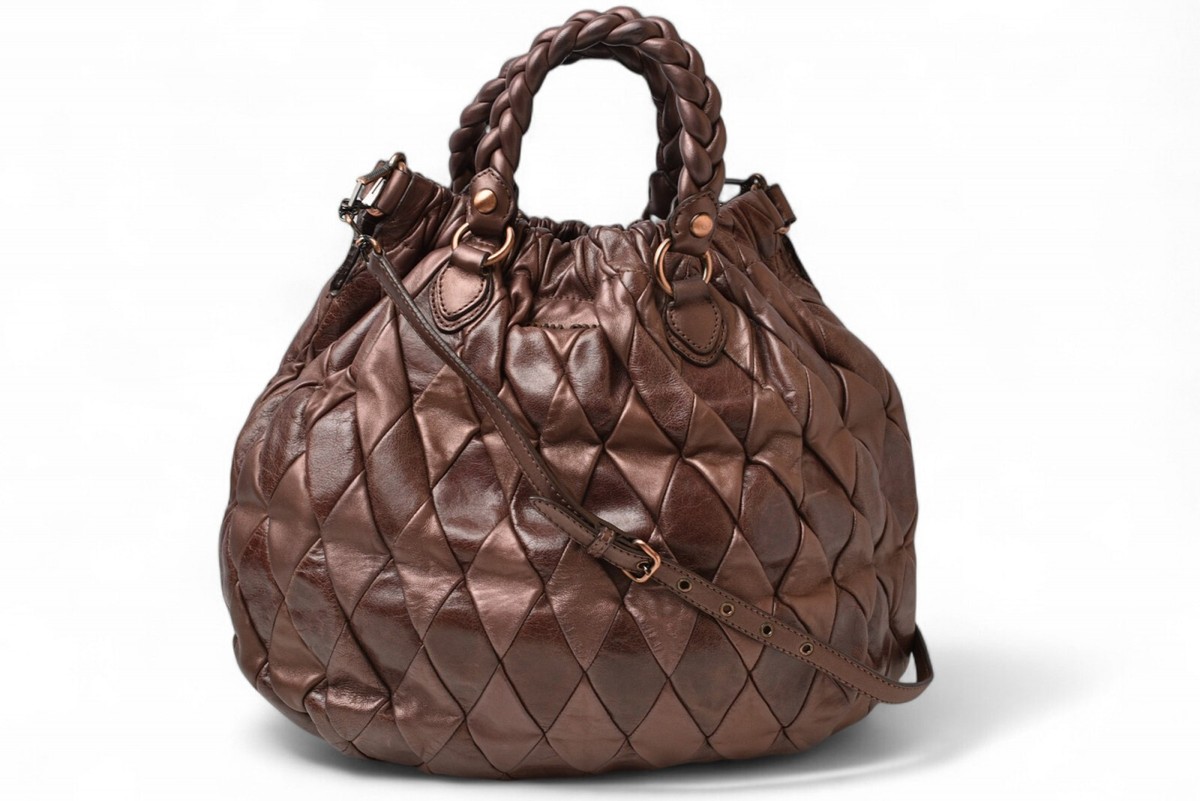 Miu Miu Handbag 2way Hobo Bag Patchwork Leather Metallic Brown