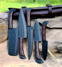 CUSTOM MADE CARBON STEEL CHEF KNIFE SET KITCHEN KNIVES WITH LEATHER BAG 2929
