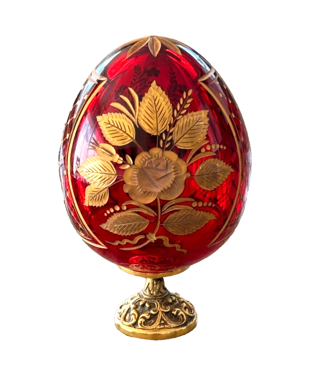 Faberge Signed and Numbered Russian Decorative Red Crystal Egg on