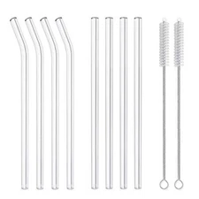8 Pack Reusable Glass Drinking Straws 10"x10mm Smoothie Straws for Milkshakes