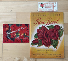 1953 Pasadena Rose Bowl Football Game Booklet, Ticket Stub, Parade Post Cards