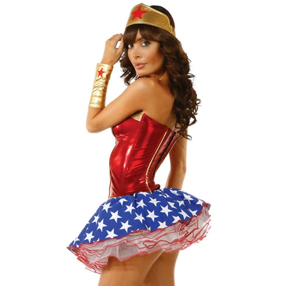 Disfraz Mujer Maravilla Metálico Bustier Enagua Falda Estrellas Diadema 551052 L/XL Foto 2 de 4