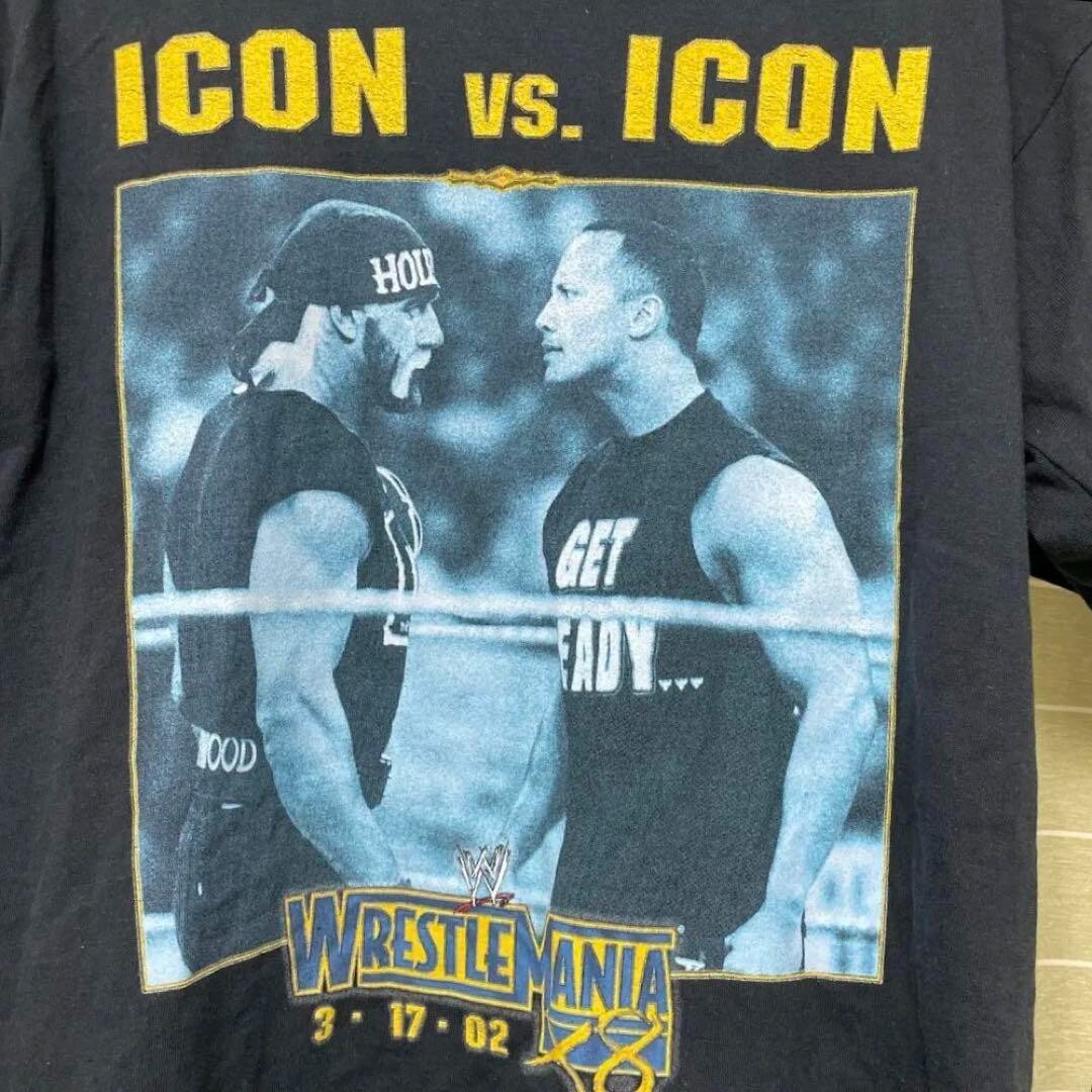 K*é様 【レア】WWE レッスルマニア ホーガンVSロック Tシャツ　WWF Wrestlemania 18 X8 The Rock Hulk Hogan icon vs icon L(US M) used